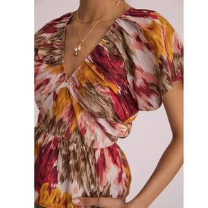 New Anthropologie Painterly Open-Back Blouse Love The Label $130 XS Burgundy